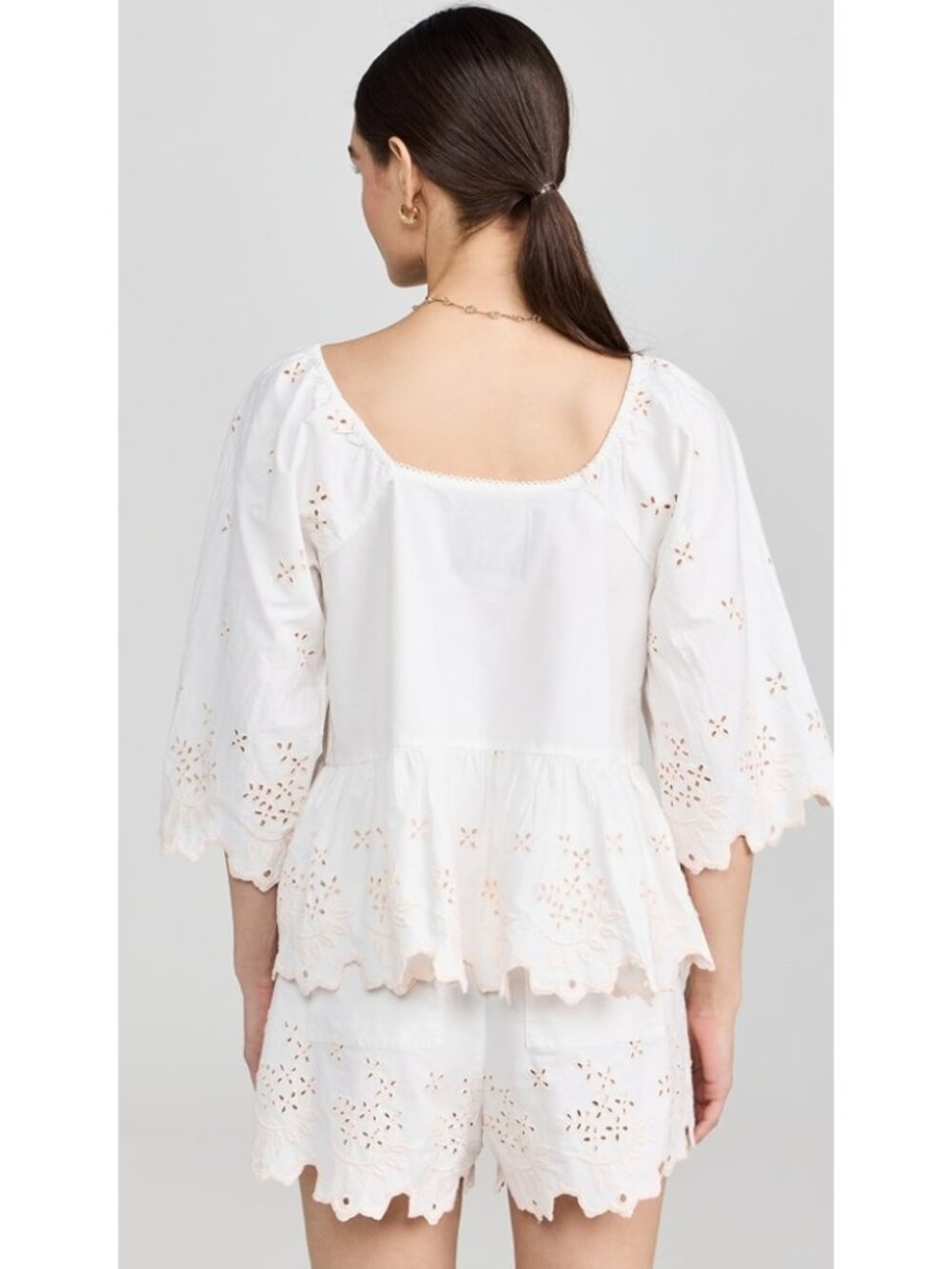 Damson Madder Lana Blouse & Short SET White Broderie Tie Cotton Cottage Boho 6 - Picture 2 of 12